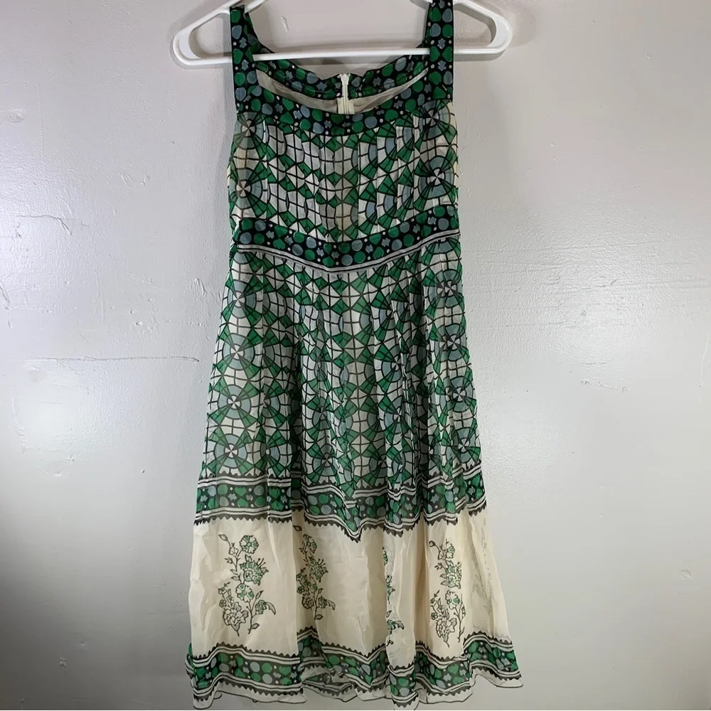 ANNA SUI ANTHROPOLOGIE Silk midi dress sleeveless green floral square neck XS - Picture 9 of 16